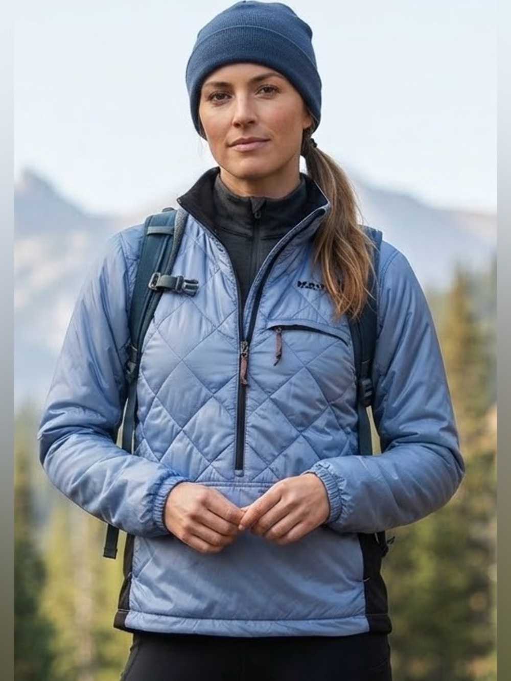 Marmot Quilted Pullover Jacket Blue Women’s Small - Lined Mid-Layer 3/4 Zip
